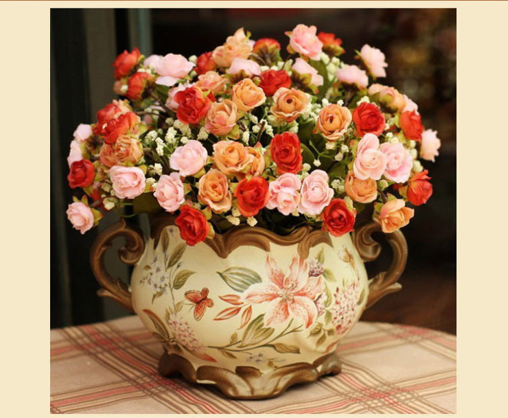 鱼西美屋 欧式仿真花套装玫瑰装饰花瓶干花 客厅家居饰品摆件装饰品假花卉花艺 结婚礼物礼品