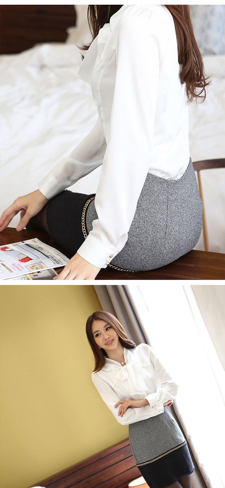 贰林衣衫 2015春装新款长袖衬衫修身蝴蝶结衬衣女装职业装 L17白色 2XL