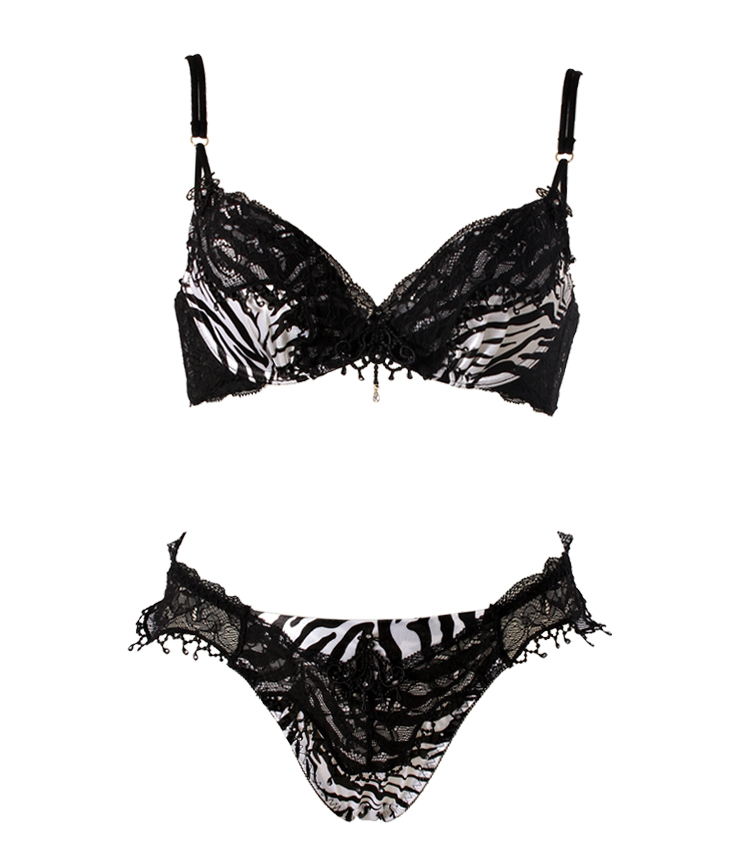 黛淇daiqi 斑马纹黑白条纹3/4杯调整型小胸深v性感聚拢女内衣文胸