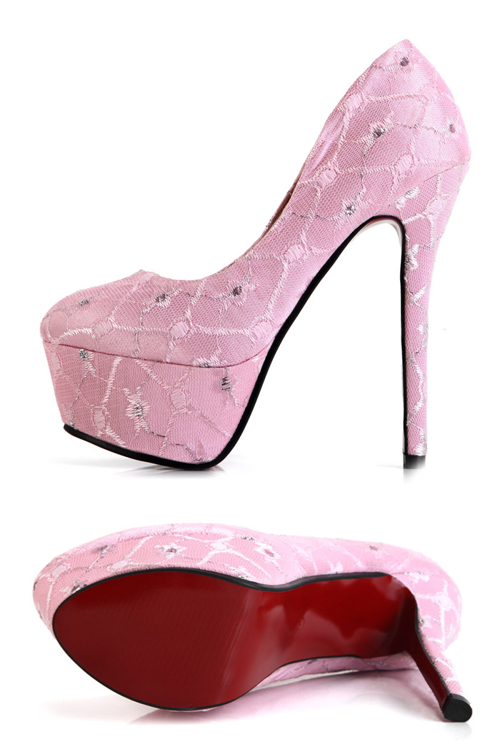 甜美淑女刺绣花朵蕾丝防水台超高跟浅口单鞋 蕾丝d6d7205 粉色 39