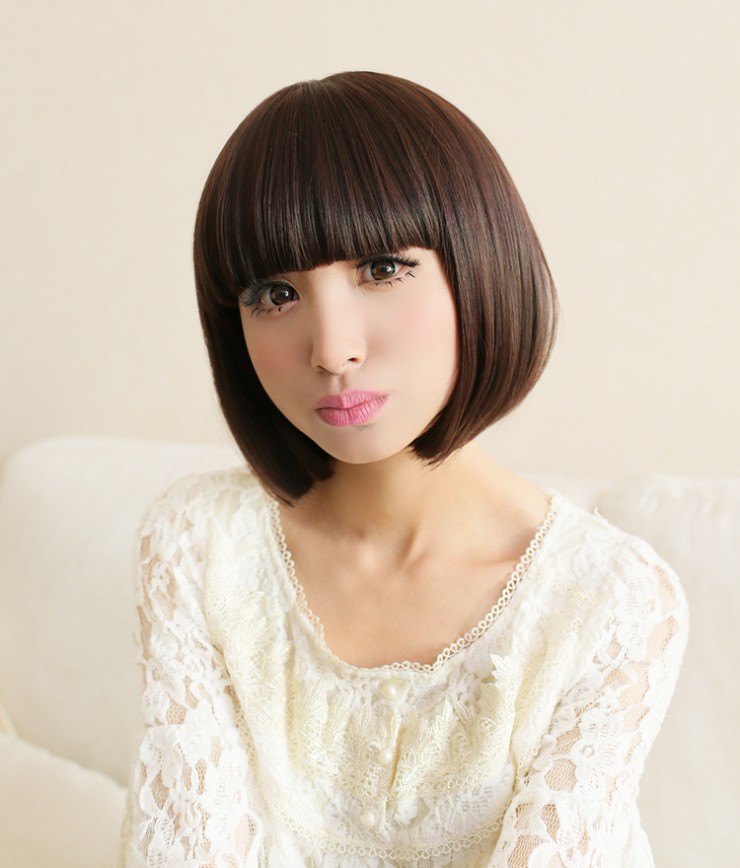 贝丽丝假发 女 短发 蓬松bobo头 齐刘海 短直发 实拍修饰脸型 浅棕色