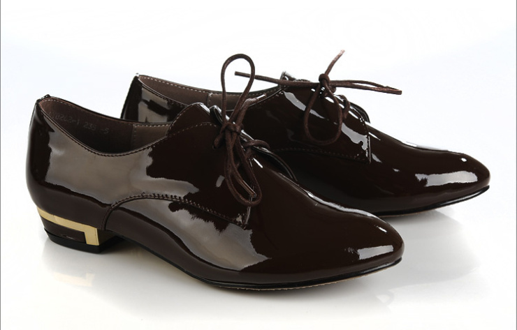 2013春款韩版女鞋系带低跟漆皮百搭糖果色皮靴皮鞋单鞋裸靴 黑色 39