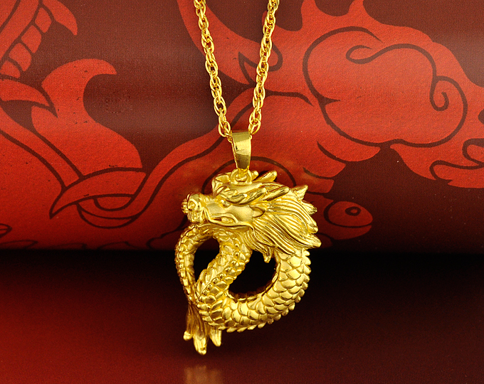 尚金珠宝 龙之舞 黄金饰品 3d硬足金吊坠 足金项链 生肖龙(附证书 送