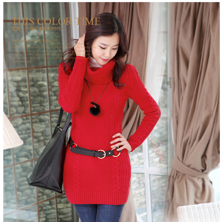 thea 长袖保暖毛衣裙长款秋冬款韩版宽松高领打底毛衣女装 gw522123
