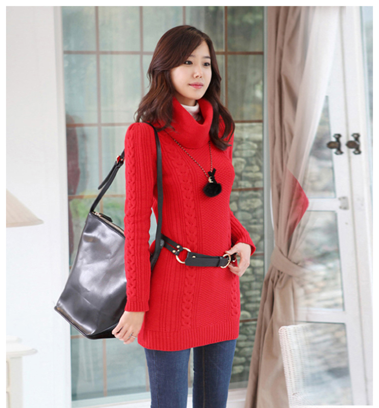 thea 长袖保暖毛衣裙长款秋冬款韩版宽松高领打底毛衣女装 gw522123