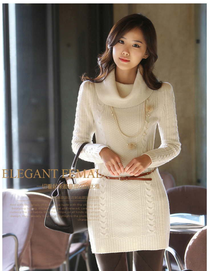 thea 长袖保暖毛衣裙长款秋冬款韩版宽松高领打底毛衣女装 gw522123