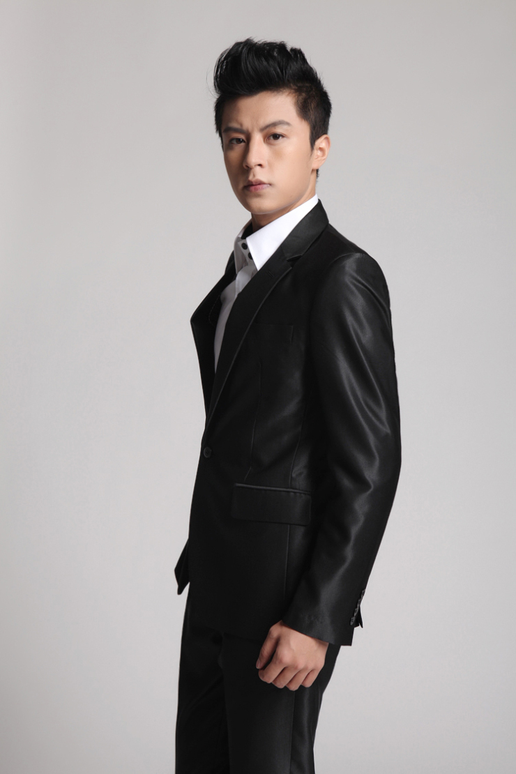 justar男式亮黑色西装新郎结婚礼服 男韩版修身一扣商务免烫西服套装