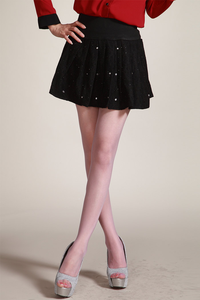 onebuye 松紧裙腰蕾丝花纹褶皱裙摆闪闪烫钻新潮经典时尚纯黑性感小a