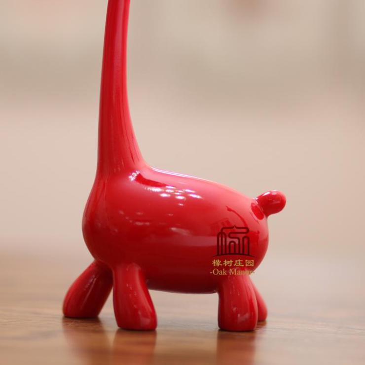 橡树庄园可爱红色长颈鹿树脂摆件3件套 创意婚房装饰结婚礼品 白色