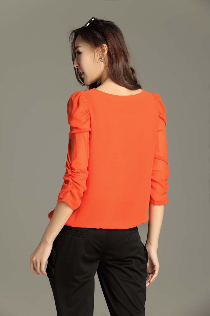 瑞卡依 2013夏装新款 时尚女装 韩版修身套头 五分中袖雪纺衫wd16098