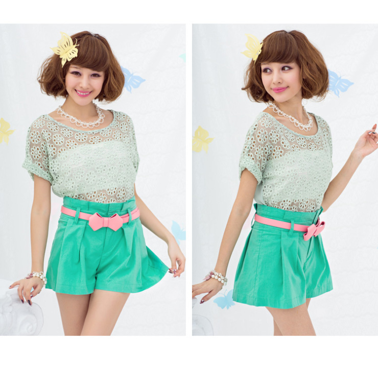 peacebird太平鸟乐町多折裥彩色短裤lg1224303 绿色 s