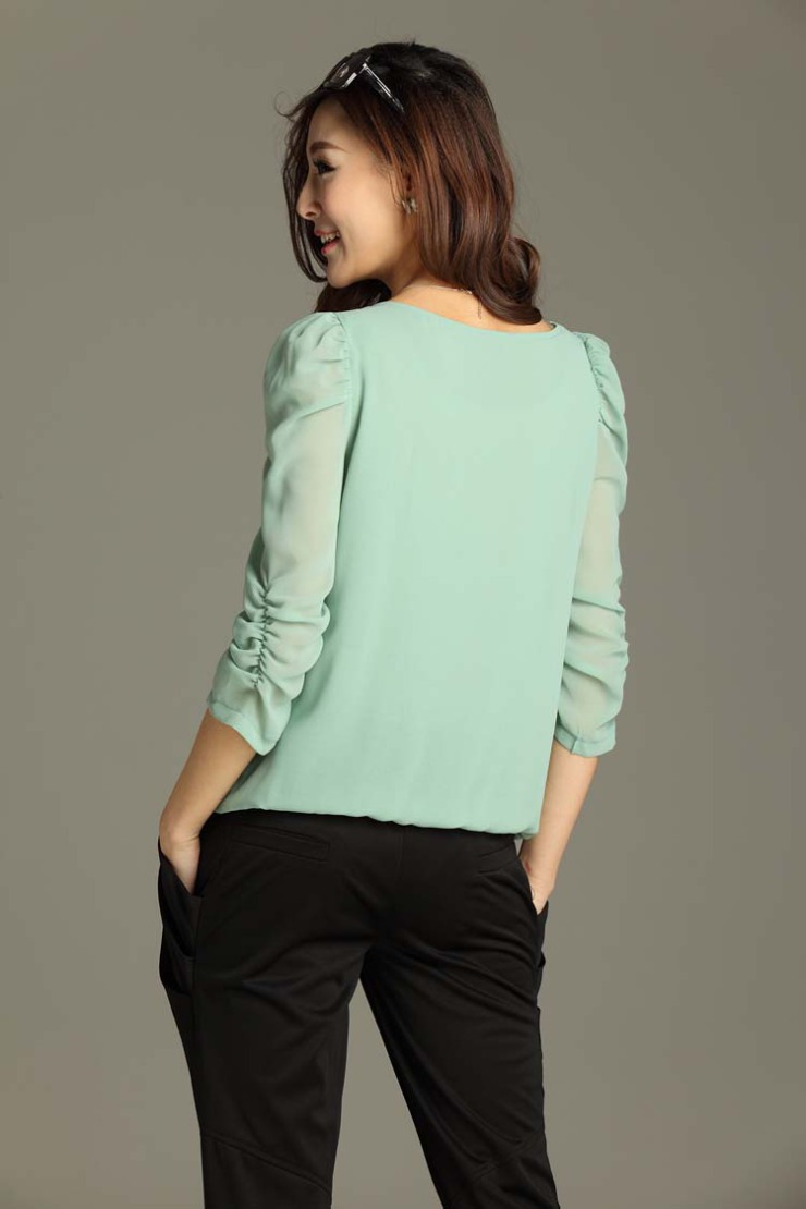 瑞卡依 2013夏装新款 时尚女装 韩版修身套头 五分中袖雪纺衫wd16098