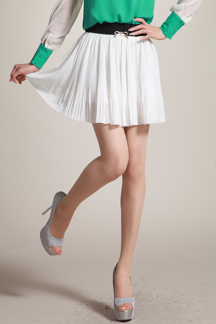 onebuye 夏季新款金属骷髅配饰时尚松紧裙腰自然百叶褶皱可爱甜美雪纺