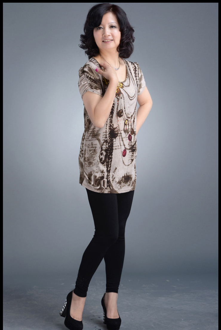 乐卡索 中老年短袖t恤2013夏装新款中长款中年女装上衣时尚妈妈装 cl