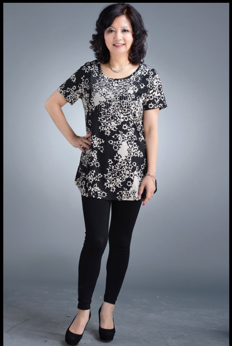 乐卡索中老年女装2013夏装新款短袖中长款t恤时尚妈妈