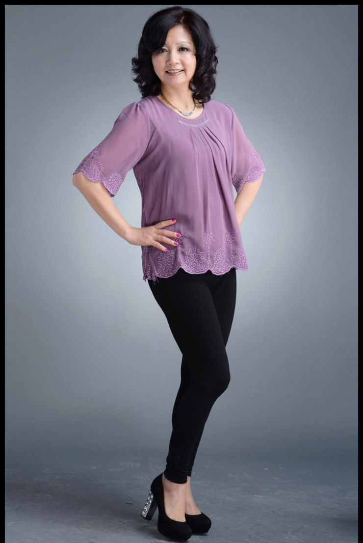 乐卡索 中老年夏装女装2013新款中年短袖t恤纯色时尚妈妈装上衣 jm0