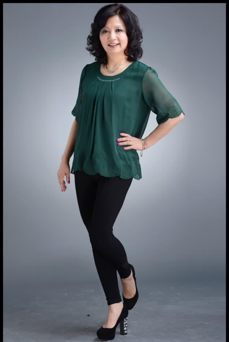 乐卡索 中老年夏装女装2013新款中年短袖t恤纯色时尚妈妈装上衣 jm