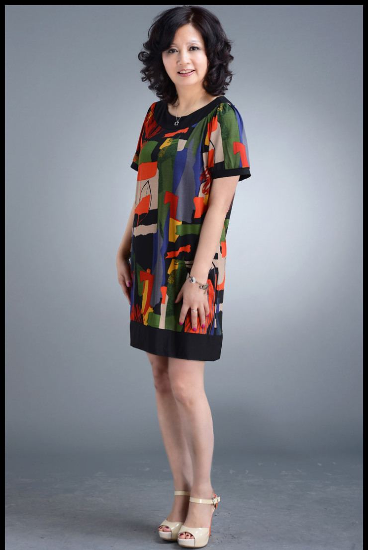 乐卡索 中老年女装短袖连衣裙中年气质妈妈装夏装新款裙子老年人 l1