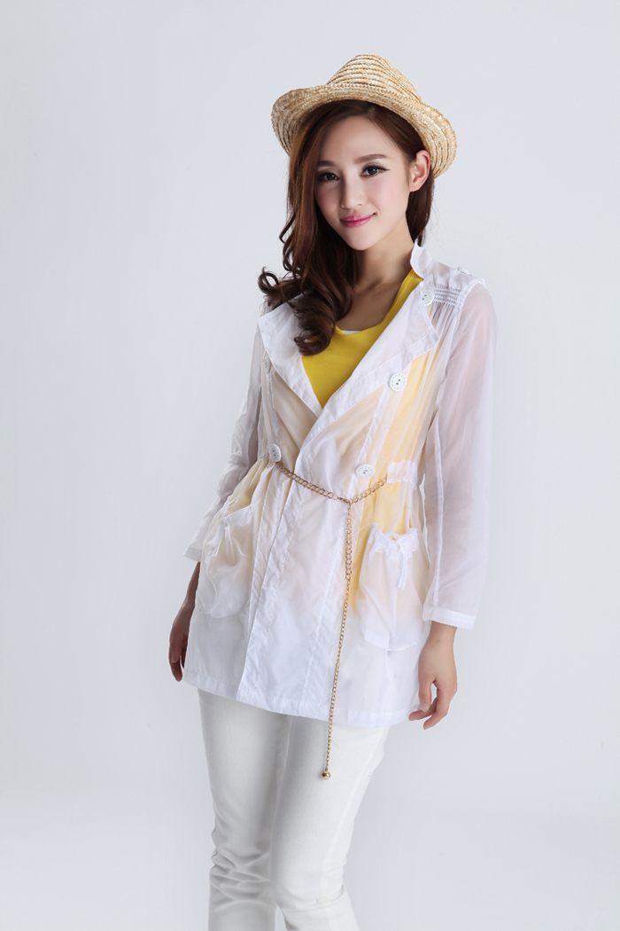 馨雨汀 2013夏装长袖透明防紫外线女装防晒衣外套 送腰带 xde313 西瓜