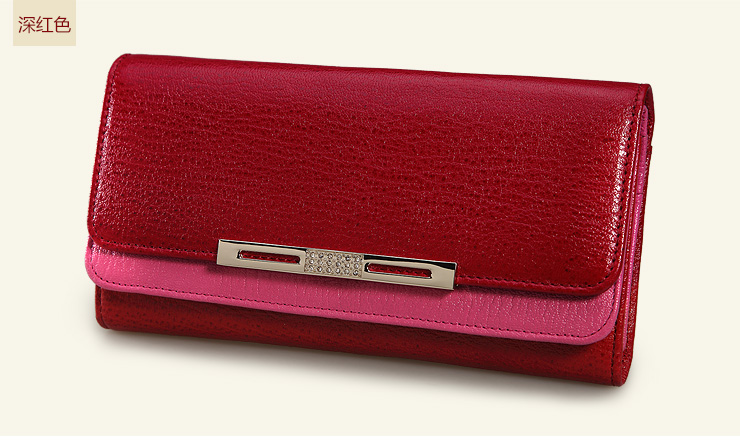 (harryson )2014新款欧美风长款真皮钱夹皮夹女士牛皮钱包7658 深红色
