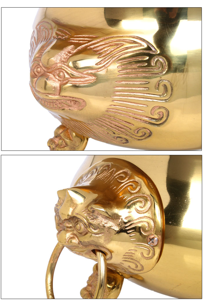 吉善缘家居 狮头三足鼎铜香炉佛教佛堂佛具用品宣德炉檀香炉0607 14寸有环