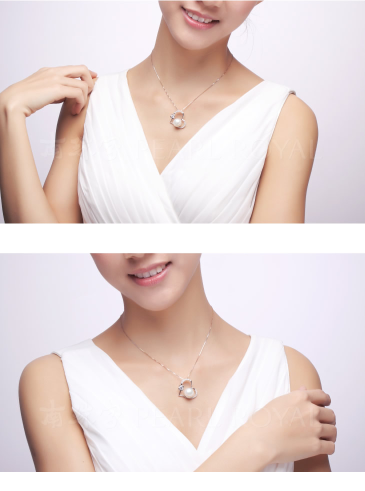 南珠宫925银淡水珍珠爱恋纪珍珠吊坠11-12mm白色桃心d817sd天然珍珠送