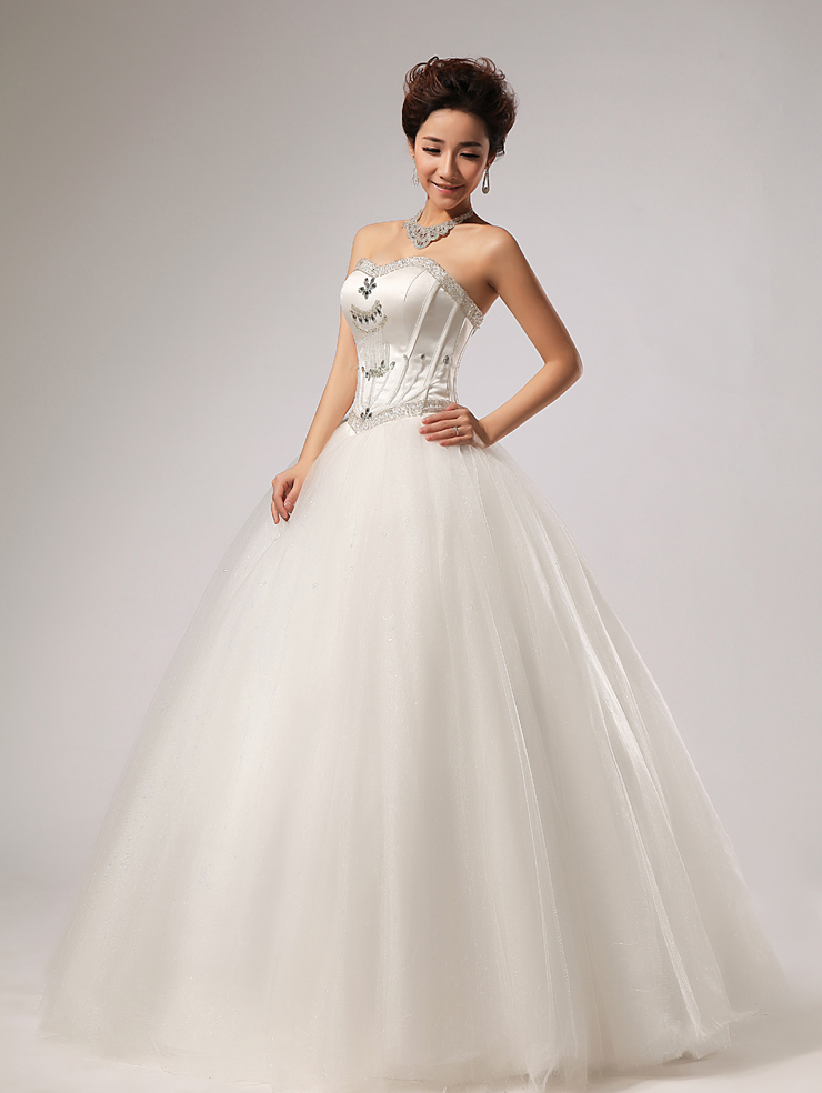 寻裳xunshang韩版甜美抹胸v领齐地婚纱礼服 a1 米白色 l从苏州发货