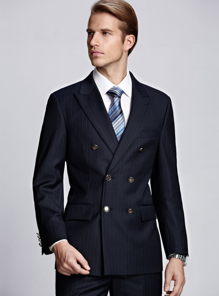 蒙蒂埃莫 意式经典雅致双排扣套装西装 061713181 藏青条 54