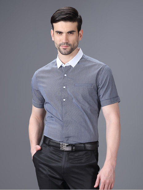 百衣百顺 夏季男士 休闲短袖衬衫 品牌男装衬衣短袖中年男款短袖衬衫