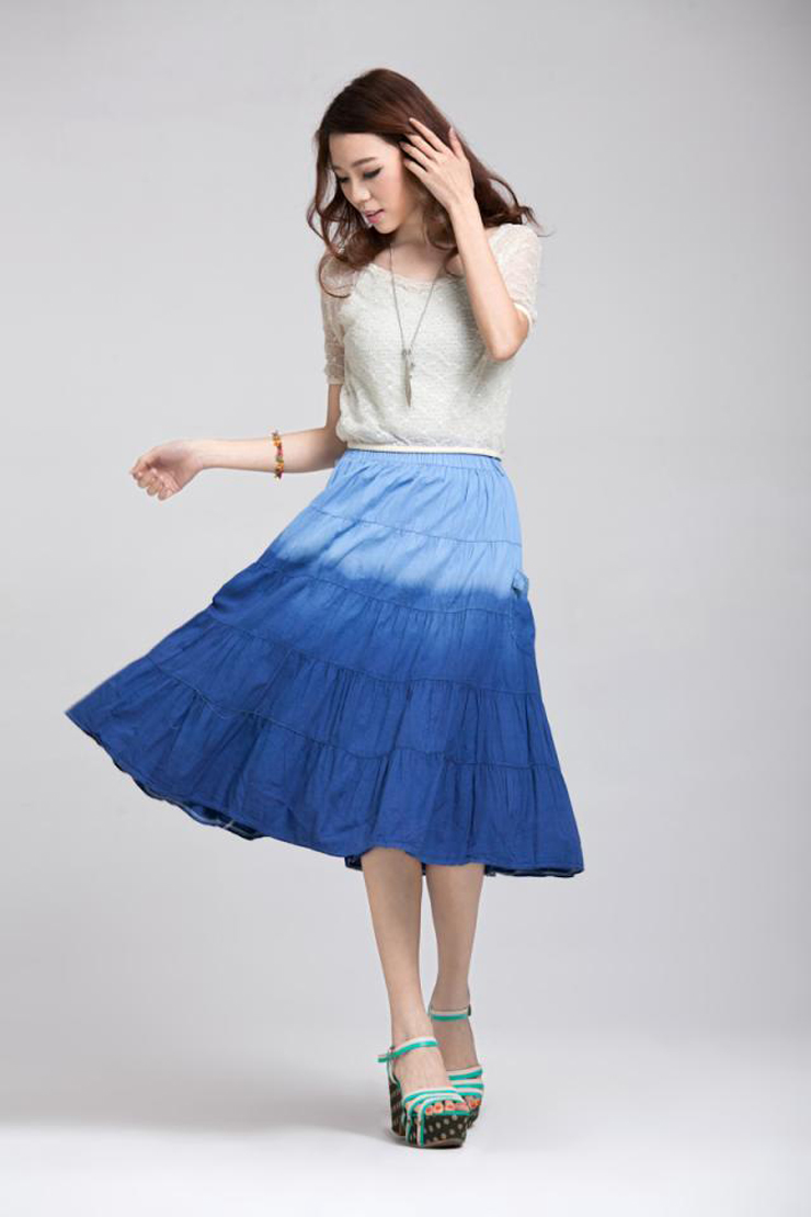 aiyo2013春夏新款波西米亚长裙半身裙沙滩裙田园风仙女裙s0610 渐变