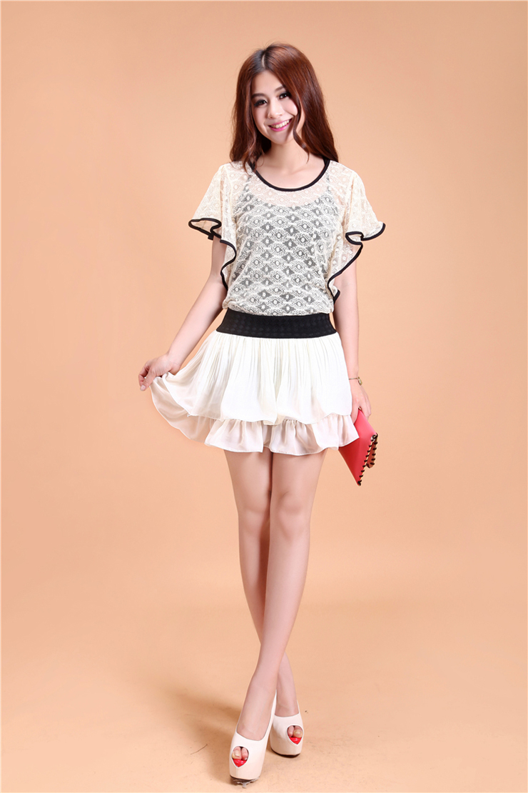 aiyo2013春夏新款淑女荷叶边纱裙雪纺百褶半身裙短裙s629 红色