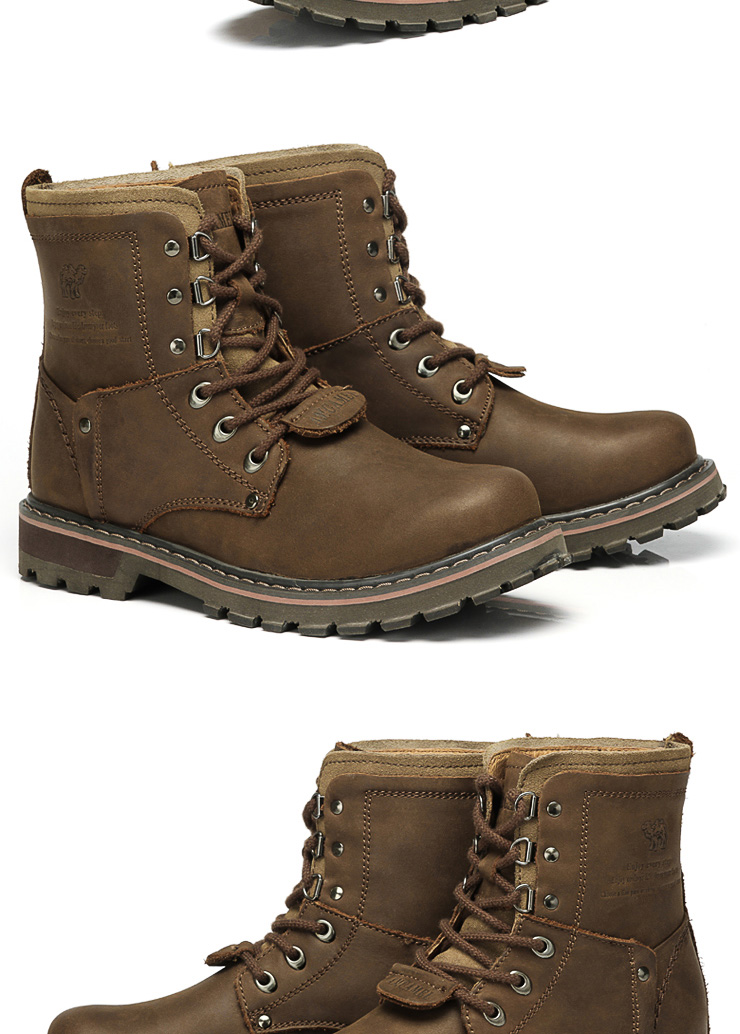 amcamel骆驼 男士真皮时尚户外休闲军靴中筒马丁靴 h2344002 金黄色