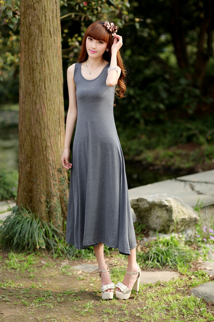 班森bansen 2013夏装新款女装韩版夏天女裙大码无袖显瘦夏季沙滩裙长