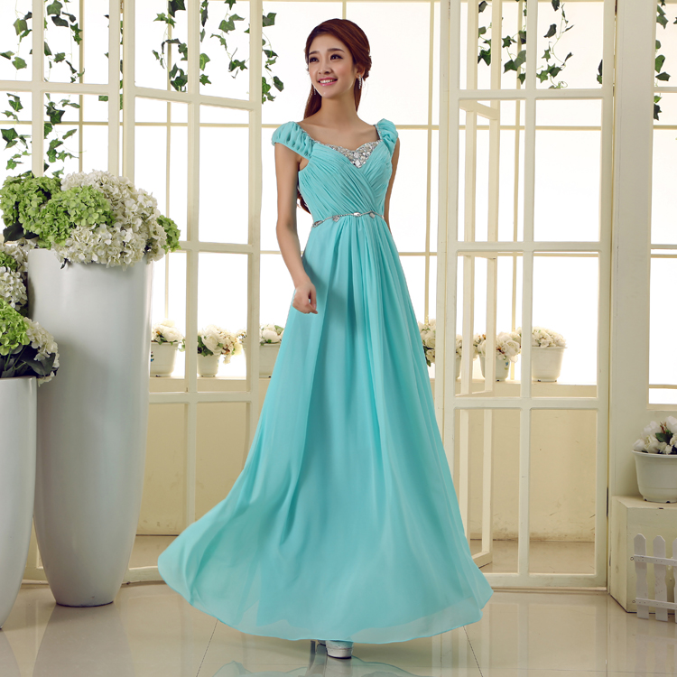 麦熙2013最新款绿色v领新娘结婚礼服敬酒服伴娘装简约修身时尚 浅蓝色