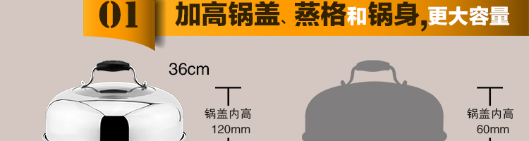 
                                        嘉能26-38cm不锈钢复底蒸锅二层双层电磁炉通用 双层无磁36cm                