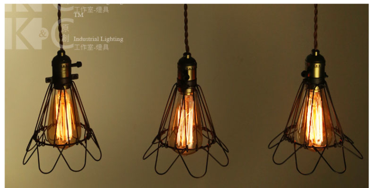 KC灯具 loft工业复古小铁架 吊灯三头灯罩美式酒吧 吧台咖啡厅 装饰灯 含烟火灯泡