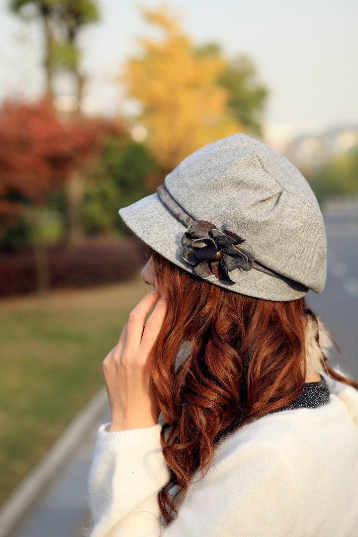 siggi 唯美简洁帽子 女 秋冬天 韩版毛呢贝雷帽渔夫帽 帽子女春秋 浅