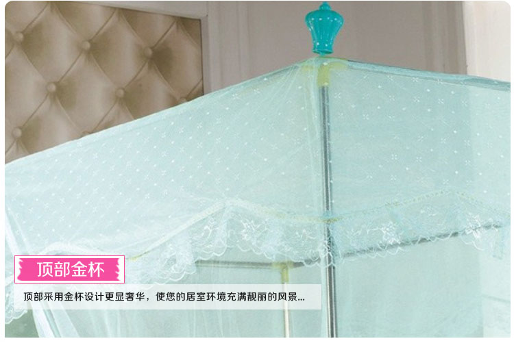 茵美 拉链蚊帐三开门坐床式蚊帐方顶蚊帐公主有底不锈钢蚊帐 米黄色 1.8m床