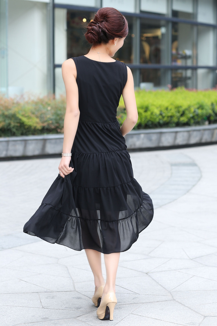 美欣雅2013夏新款韩版修身雪纺连衣裙时尚v领背心裙长裙 ym7827 粉色