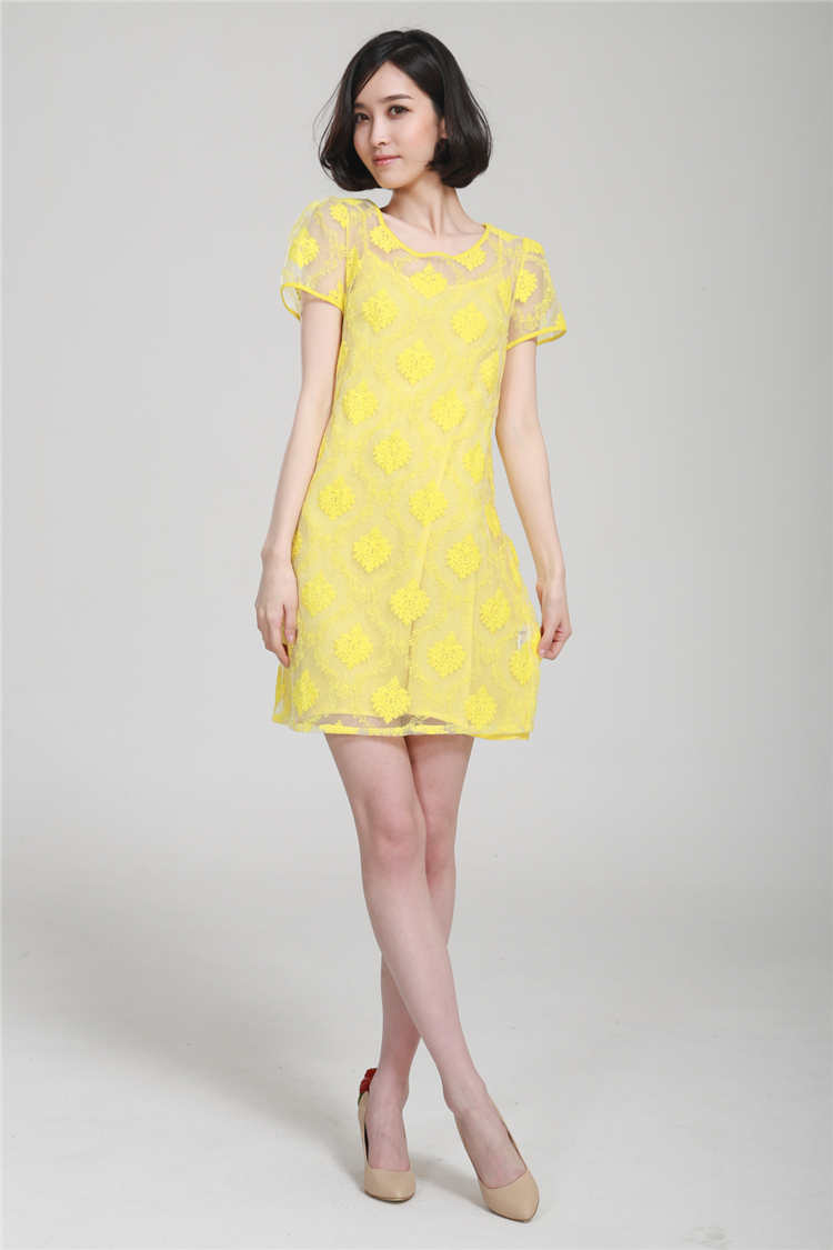 黎依奴/lislave 绣花连衣裙 超清新都市时尚 长裙 修身 女装 nv3-1322