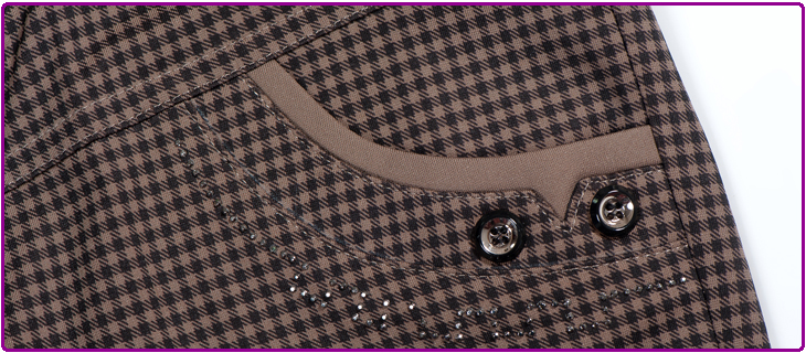 时尚口袋—月亮挖袋,拼色及烫钻精致装点,丰富设计,彰显时尚