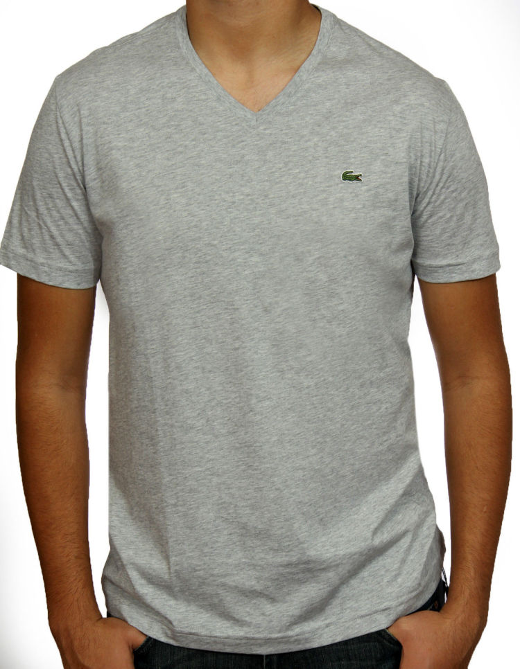 lacoste 法国鳄鱼 男士纯棉v领短袖t恤 灰色 xl