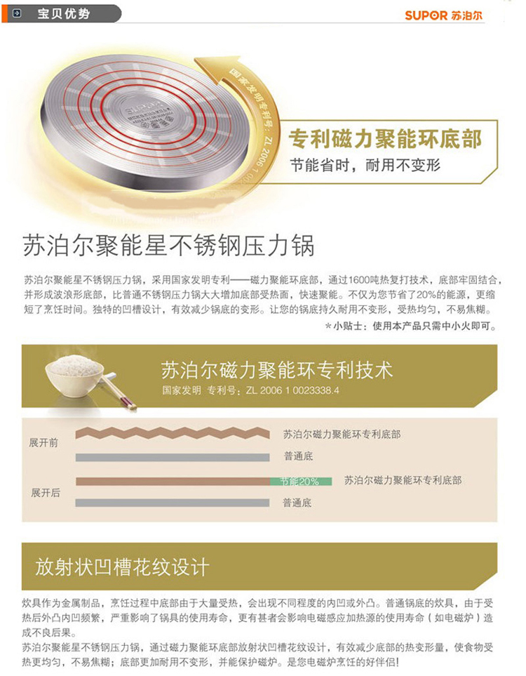 
                                        苏泊尔YW20N1 聚能星不锈钢压力锅高压锅20CM 燃气灶电磁炉通用                
