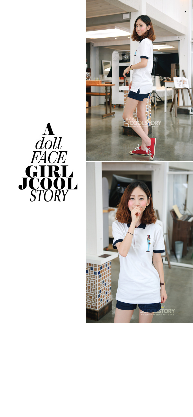 jcoolstory韩国2016夏装新款兵士翻领宽松短袖t恤女韩版polo衫 白色 均码