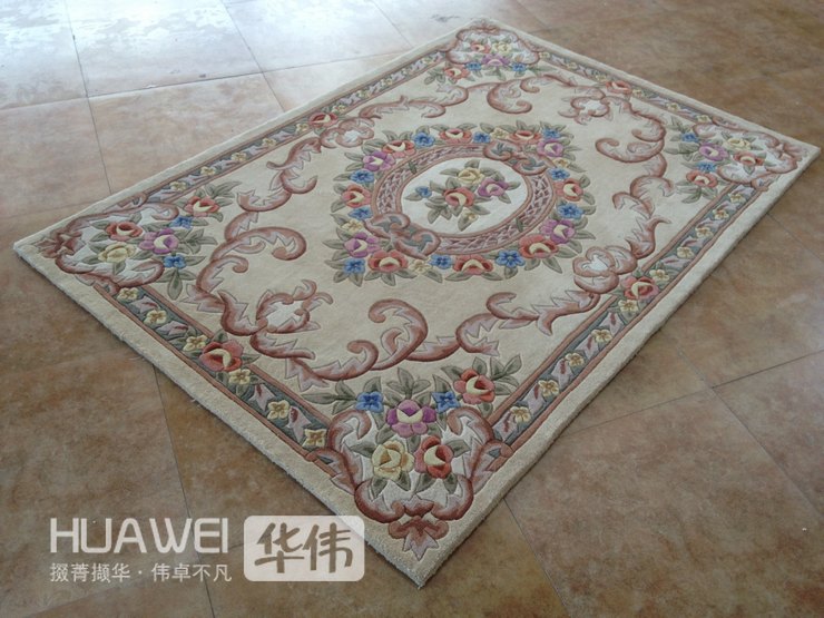 
                                        华伟手工纯羊毛地毯 家用客厅茶几卧室床边书房 加厚驼色简约田园欧式 200*300cm                