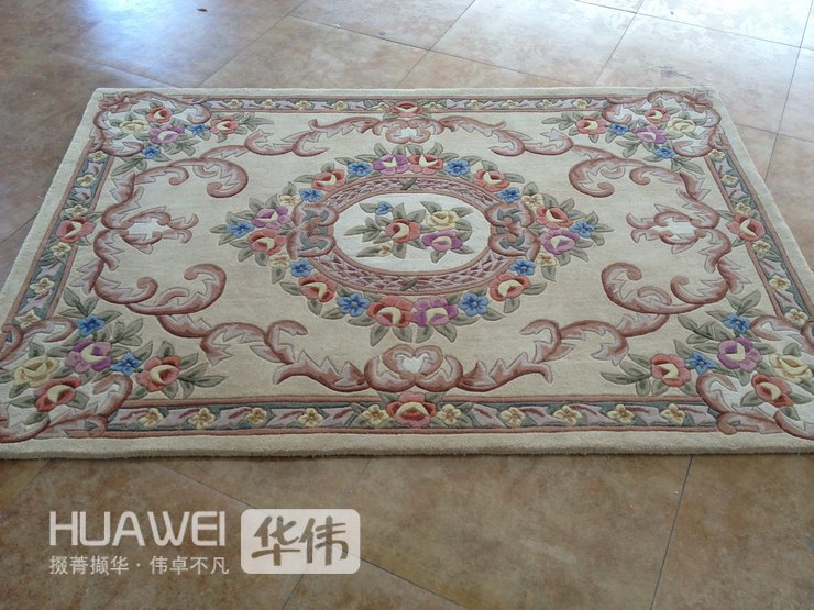 
                                        华伟手工纯羊毛地毯 家用客厅茶几卧室床边书房 加厚驼色简约田园欧式 200*300cm                