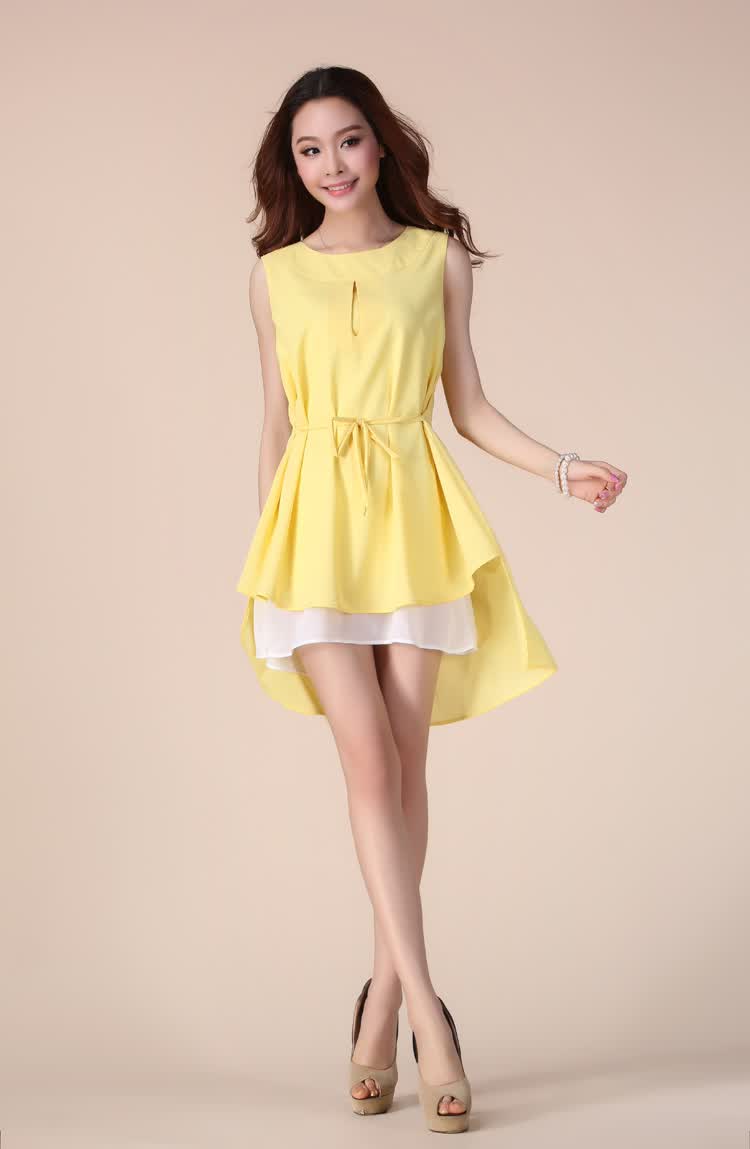 尚尔一优雅气质超仙高贵无袖雪纺长裙女连衣裙纯色gz1357 杏色 m