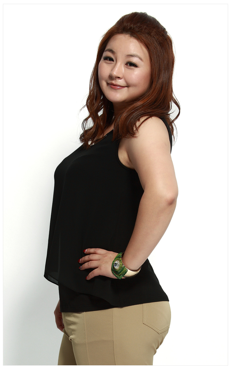 【满300减70】msshe特大码女装胖妞甜美雪纺拼接人棉背心无袖圆领百搭