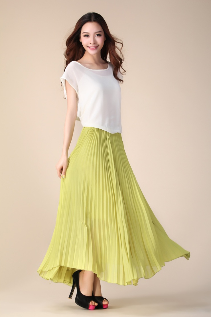 弥卓 韩版艺术气质超大8米裙摆百褶长裙连衣裙雪纺长裙 浅绿色 l大码