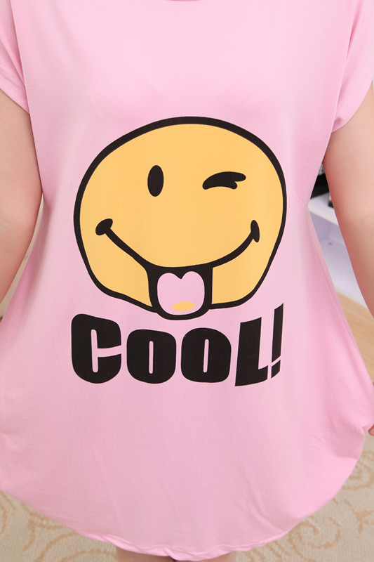 秀扬正品 p0051 夏季女士短袖双面磨毛牛奶丝卡通笑脸